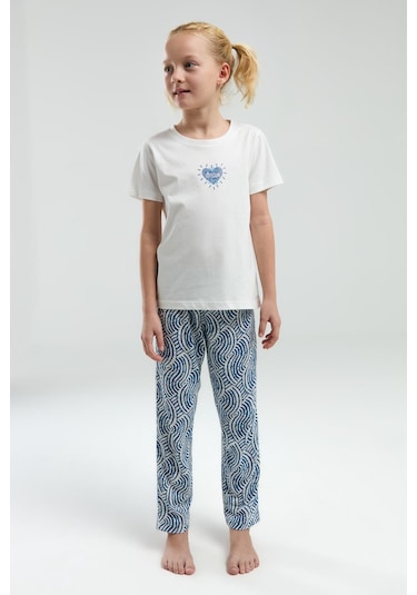 Arnetta Garson Kız Çocuk Dream Shine Bisiklet Yaka Kısa Kollu Pijama Takım Beyaz