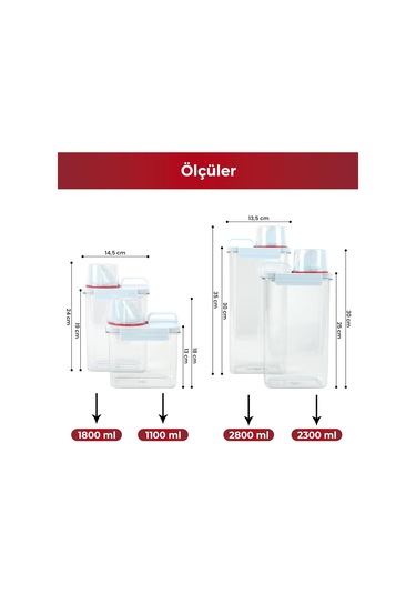 Gobypet 4'lü Saklama Kabı Ölçekli Kapak, Sızdırmaz Mama Ve Yem İçin Çok Amaçlı Set