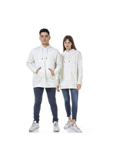 Unisex Oversize Kapüşonlu Kanguru Cepli Batik Sweatshirt