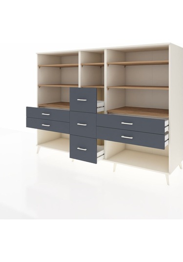 Kronos Dolap 8 Raflı 7 Çekmeceli 220x59x163 Aytaşı-çam/antrasit Aytaşı-çam/antrasit