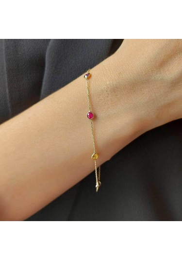 Bilezikhane Renkli Taşlı Altın Bileklik 30246049 Sarı Altın