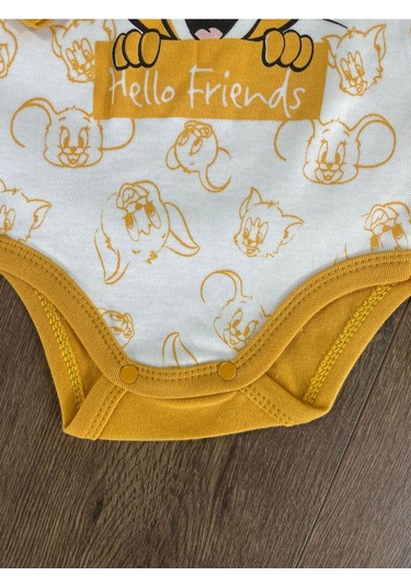 2d2b Hello Friends Alttan Çıtçıtlı Bereli Unisex 3lü Bebek Takım Sarı