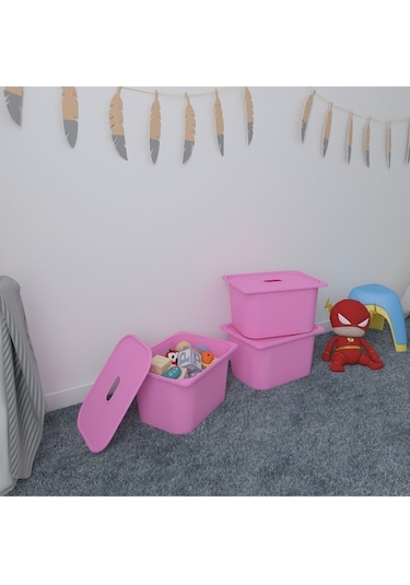 Pratico 3 Adet Pembe Derin Kapaklı Oyuncak Sepeti 3ds3k Pembe