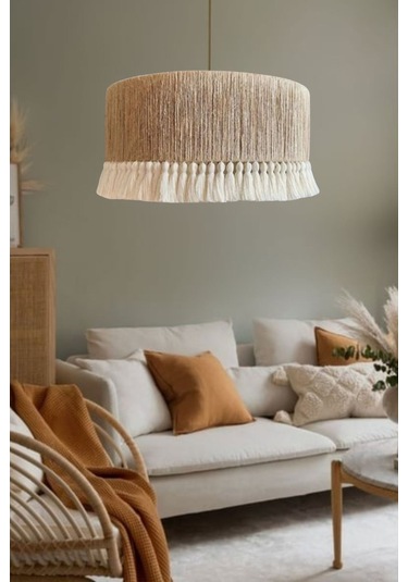 Aydınlatma Bohem Jüt Dolama Makrome Püsküllü Davul Avize Çok Renkli