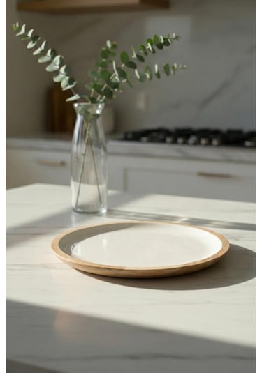 Mango Agacı Servis Tabağı & Sunum Tabağı 25 Cm Krem Krem - Kahverengi