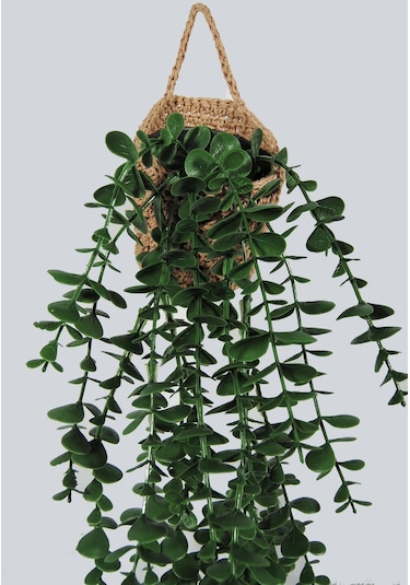 Yapay Çiçek Handmade Asılabilir Sepet Detaylı Yeşil Okaliptus Sarkıtı yeşil