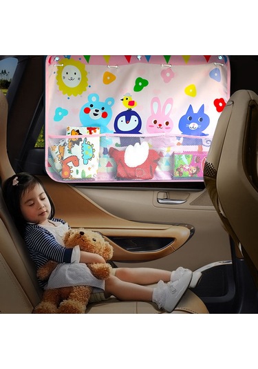 Tenfowee Bebek Arabası İçin Pratik Emniyetli Ve Kolay Kullanımlı Fileli Girafil Desenli Güneşlik Perde