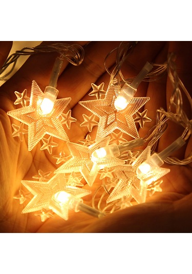 Jeemson 3 Metre 20 Led Yıldız Desenli Noel Dekorasyon Işığı, 3xaa Pil, Sürekli Aydınlatma, Sıcak Beyaz Rengi Çok Renkli