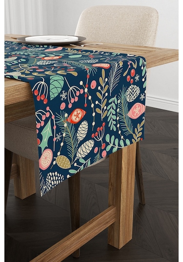 Yeşil Çok Renkli Yılbaşı Temalı Dijital Baskılı Runner Cgh294-Rn