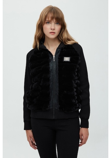 Daido Kadın Oversize Peluş Fermuarlı Kaban - Yeni Sezon Siyah