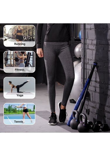 Kosona Kadın Yoga Spor Taytları - Ağ Şeritli, Yansıtıcı Çizgili, Yüksek Lastik Bel, Ter Emici - Koşu & Egzersiz İçin Siyah Euro Beden SiYAH