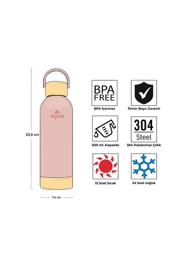 Çelik Pro Termos - Igloo - Hydrate - 500ml - Somon - 205694 Çok Renkli