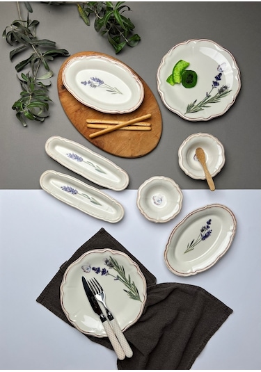 Tabak Evi Porselen Fulya Lavanta Kahvaltı Takımı 6 Kişilik 14 Par Çok Renkli