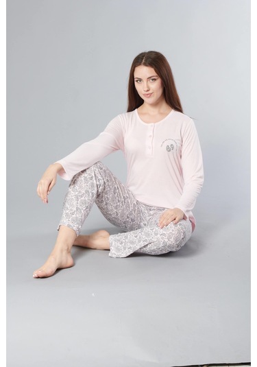 Uzun Kol Mevsimlik Pijama Takımı Viskon Alperi 790-63 Pembe