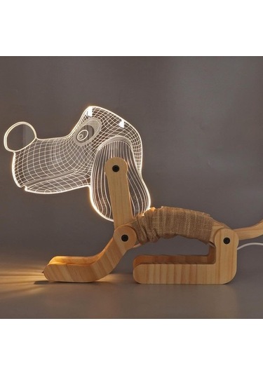 Szypzstore Köpek Gece Lambası, 3d Ahşap Led Sıcak Beyaz Işık Sevimli Taşınabilir Usb Şarj Ofis Yatak Odası Için Dekoratif Işık Çocuk Odası, Erkekler Kızlar Için Doğum Günü Hediyesi Gnodet Renkli