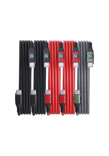 Boatshop1 5 Adet Usb C Kablosu 60w Hızlı Şarj 3 Metre 5li Set Siyah Siyah Kırmızı Kırmızı Yeşil İphone Uyumlu 15 Android Tablet Örgülü