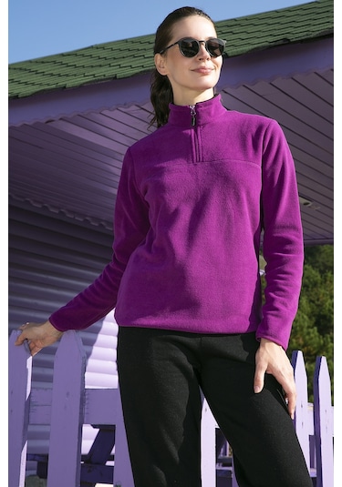 Lela Slim Fit Yumuşak Dokulu Anti-Pilling Tüylenme Yapmayan Yarım Fermuarlı Bayan Polar 5907000 Mor