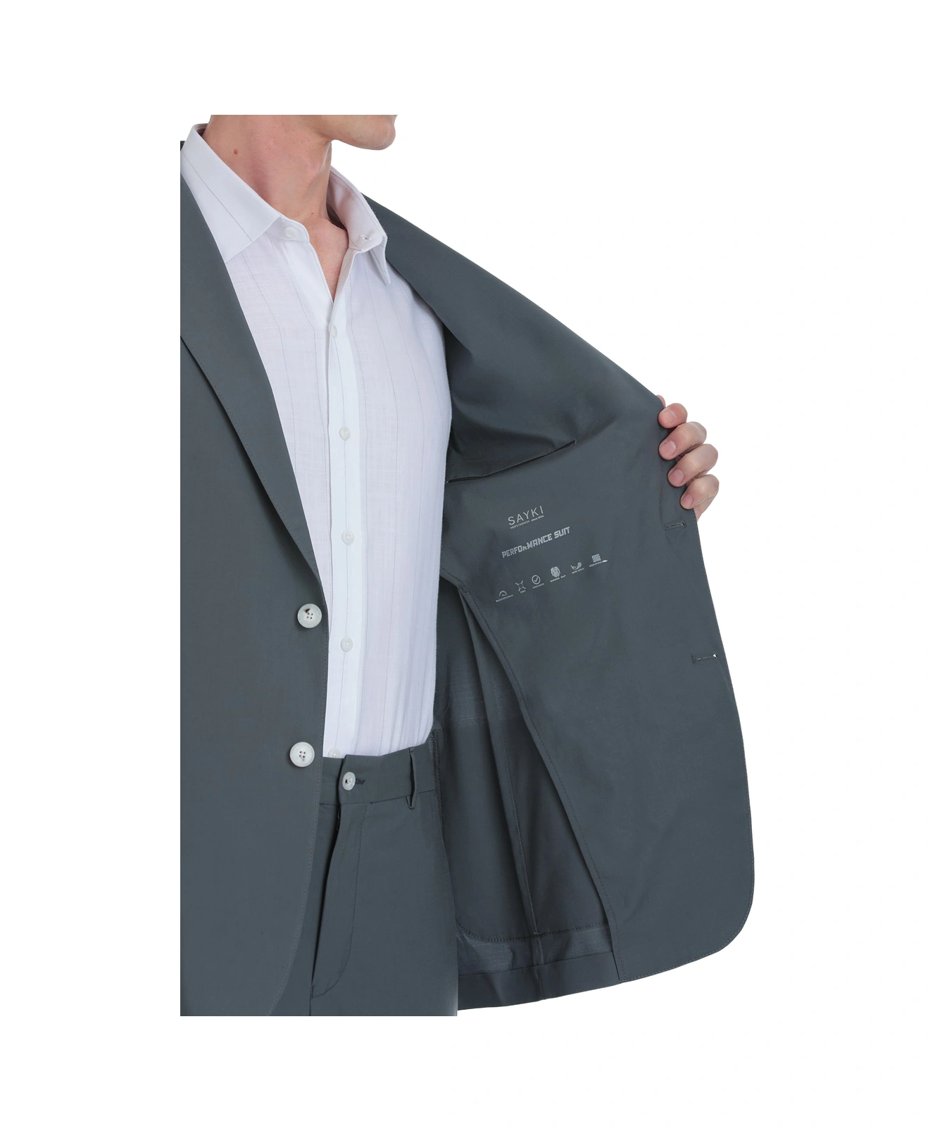 Antrasit Slim Fit Mono Yaka Casual Takım Elbise Antrasit