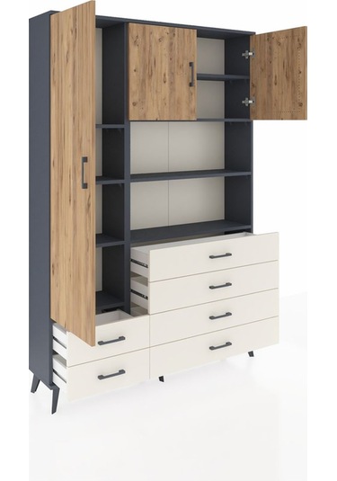 Arges Dolap 8 Raflı 6 Çekmeceli 3 Kapaklı 132x30x195 Antrasit... Antrasit