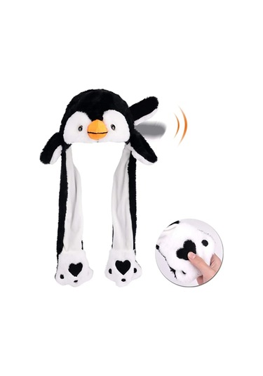 Mj Toys Kulakları Hareket Eden Beyaz Penguen Peluş Şapka