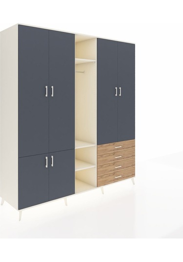 Kronos Dolap 14 Raflı 4 Çekmeceli Tek Askılı 220x59x243 Aytaşı-antrasit/çam Antrasıt/atlas Çam