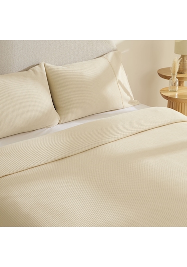 Karaca Home Elarıs Gofre Çift Kişilik Yatak Örtüsü Takımı Ekru Ekru