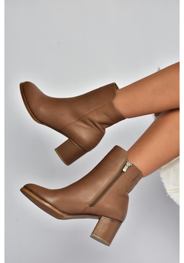 Fox Shoes V468581003 Vizon Hakiki Deri Kalın Topuklu Kadın Bot Vizon-hakiki Deri