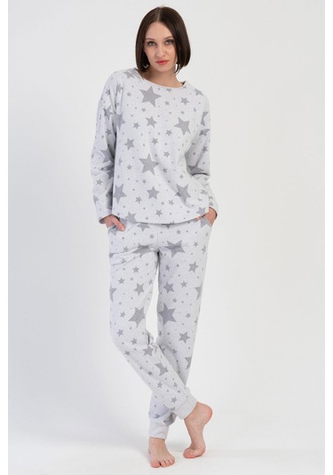 Kadın Jakarlı Uzun Kol Gri Pijama Takım C2t3n0o204 001