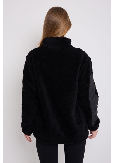 Kadın Siyah Rüzgar Geçirmez Welsoft Çift Cepli Kışlık Mont Siyah