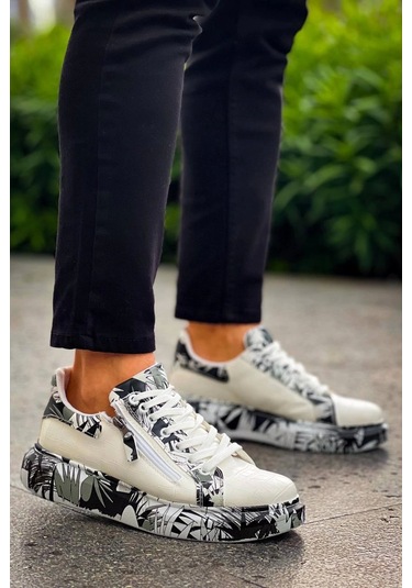 Bağcıklı Crocodile Beyaz Siyah Günlük Erkek Ayakkabısı Beyaz5 Beyaz