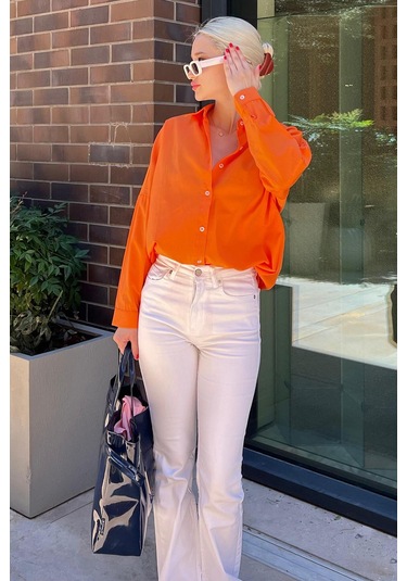 Madmext Mad Girls Turuncu Oversize Gömlek Mg1369-turuncu Turuncu