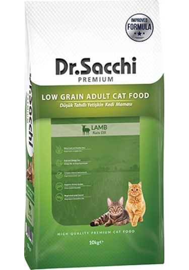 Dr. Sacchi Premium Kuzu Etli Düşük Tahıllı Yetişkin Kedi Maması 10 KG