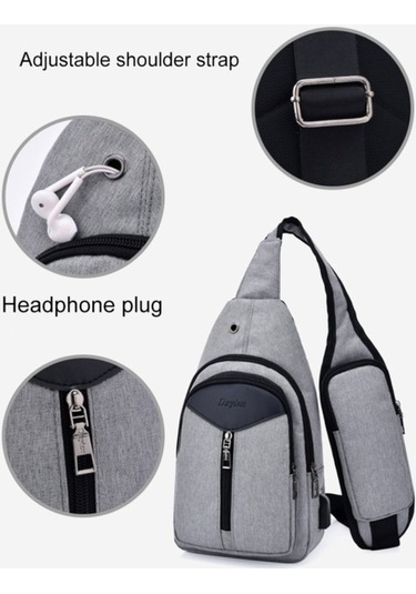 Artfulabode Unisex Usb Şarjlı Göğüs Çantası Koyu Gri