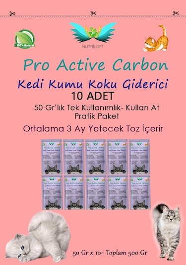 Pro Active Carbon 3 Ay Kullanımlık Kedi Kumu Koku Giderici 500 G