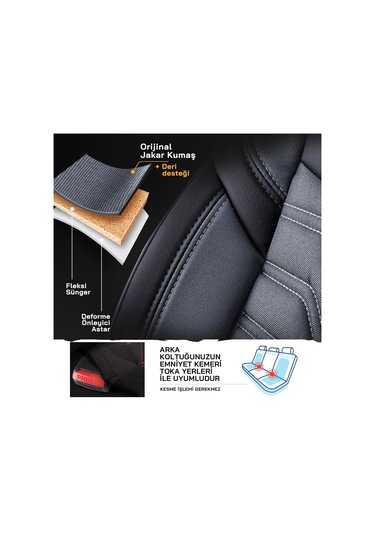 Panda Berlin Serisi Jakar Kumaş Oto Koltuk Kılıfı - Füme - Siyah