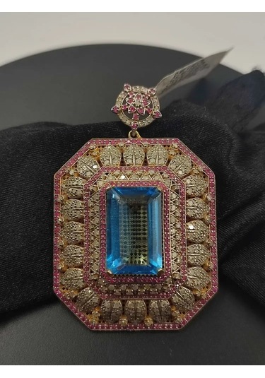 Mavi Topaz Yakut Elmas Kolye Ucu 213