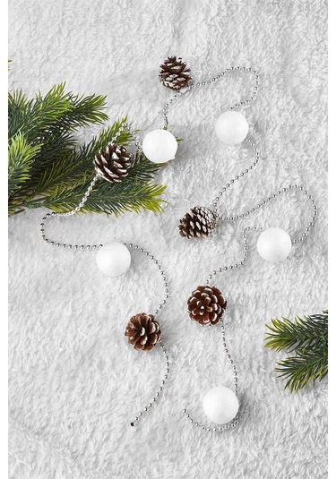 Beyaz Zincirli Kozalaklı Yılbaşı Ağaç Süsü Toplu Dekoratif Süs