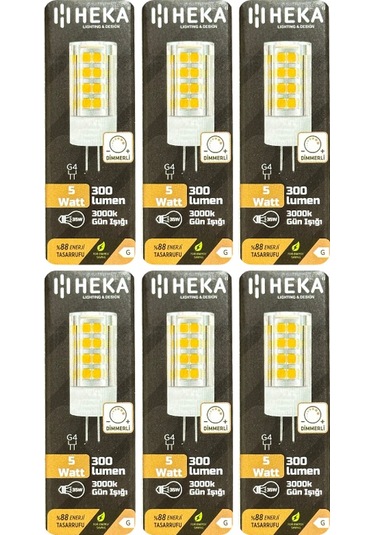 6 Adet Heka 5w 35w 3000k Sarı Işık G4 Duylu Dim Edilebilir Led Kapsül Ampul