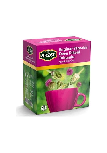 Akzer Enginar Yapraklı Deve Dikeni Tohumlu Karışık Bitki Süzen Poşet Çay 60 x 2 G