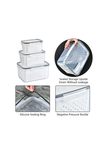 3 Adet Buzdolabı Saklama Kutusu Dikdörtgen Şeffaf Drenaj Sepeti Meyve Sebze Taze Saklama Kutusu Bpa , Fda Yok