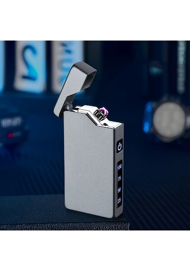 Techbloom Gray Matte Rüzgar Geçirmez Çift Ark Çakmak Usb C Şarj Edilebilir Çakmak Aşk Kupa Tasarımı Kamp Hediye Altın