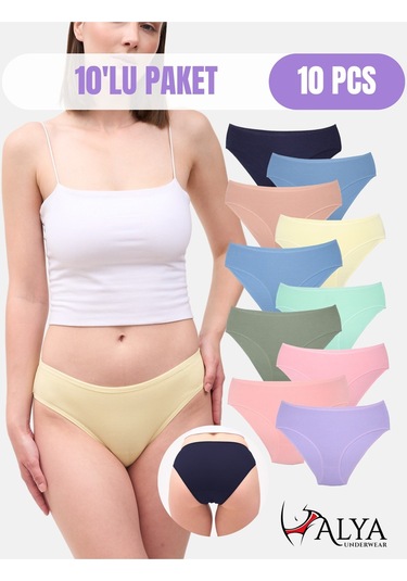 Alya Underwear Kadın Pamuklu Hipster - Slip Külot 5 Farklı Renk 1 Pakette Multicolor-x16