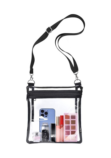 Fosenze Şeffaf Pvc Çapraz Çanta, Konser Ve Stadyumlar İçin Çok Amaçlı Kullanım, Ayarlanabilir Omuz Askısı, Güvenlik Dostu Siyah