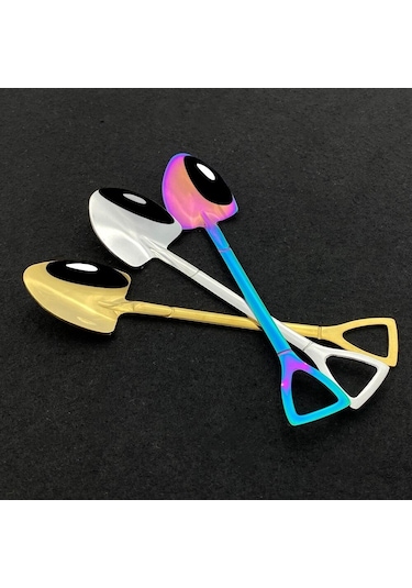 Çok Renkli 4 Adet Yaratıcı Paslanmaz Çelik Kürek Şekli Kaşık Çatal Siyah Sofra Takımı Yemek Kaşığı Çatal Bıçak Kaşık Tk. 56515125 Çok Renkli