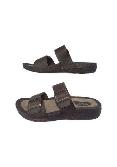 Alc Eren Erkek Kahve Çift Tokalı Ortopedik Taban Günlük Terlik Kahverengi