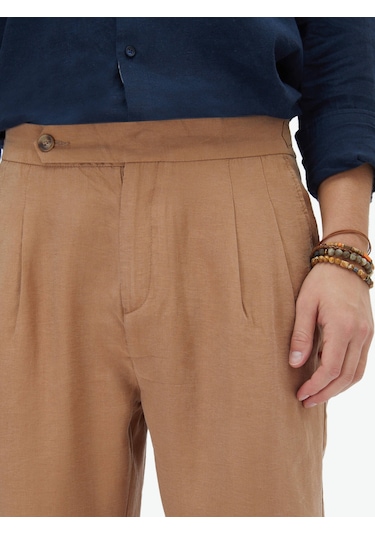 Kip Açık Kahve Dokuma Casual Pantolon Kahverengi