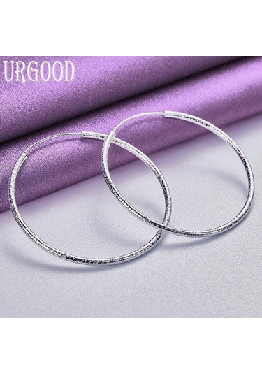 925 Ayar Gümüş 50/60mm Buzlu Daire Küpe Moda Takı 50mm