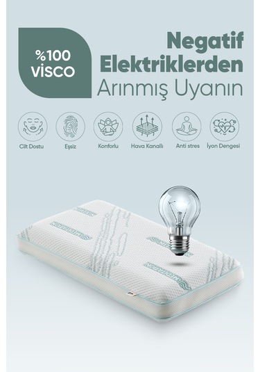 Dinlendirici Visko Yastık - Meditation Ortopedik Visco Yastık - İyon Dengeli Anti-statik Kumaş Beyaz Mavi