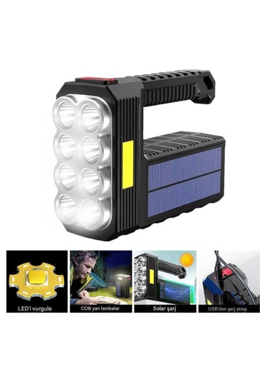 Ultra Güçlü 8 Gözlü Solar Güneş Panelli Şarjlı Aydınlatma
