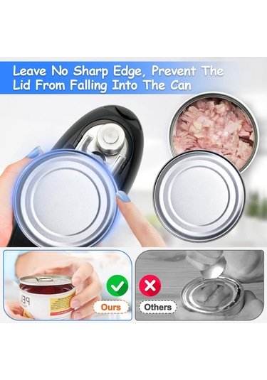 Springsun Usb Şarjlı Çelik Elektrikli Kutu Açıcı, Çok Boyutlu Kutuslara Uyumlu, Siyah-beyaz Model Siyah Ve Beyaz